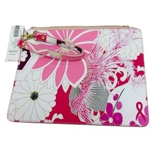 Chicos Wristlet strap makeup pouch Pink Floral New